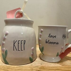 Rae Dunn White and Pink Floral Mug and Canister Set